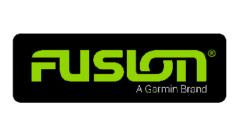 Fusion by Garmin logo, representing Fusion waterproof marine audio systems with advanced control technology